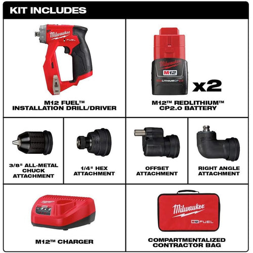 Milwaukee Tool 2505-22 M12 FUEL™ Installation Drill/Driver Kit