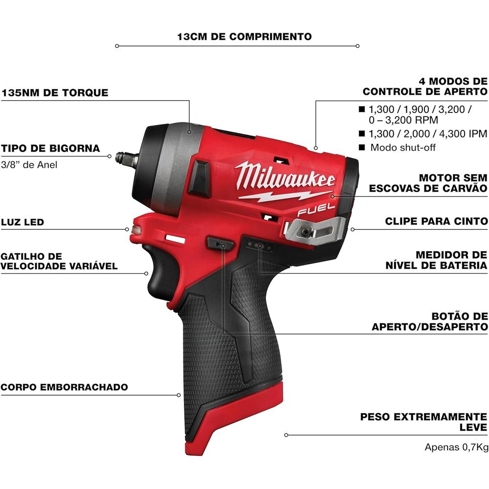 Milwaukee Tool 2552-20 M12 FUEL 1/4" Stubby Impact Wrench (Tool Only)