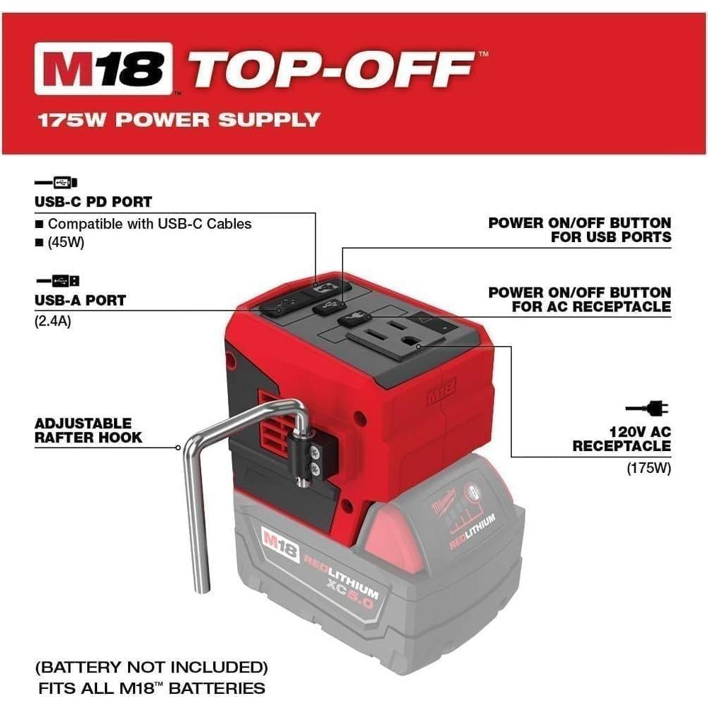 Milwaukee Tool 2846-20 M18™ TOP-OFF™ 175W Power Supply
