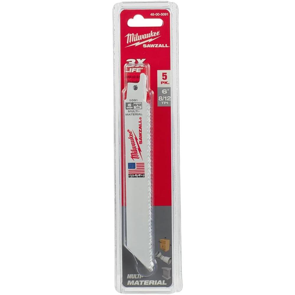 Milwaukee Tool 48-00-5091 6" 8/12 TPI Sawzall® Blades 5 packs