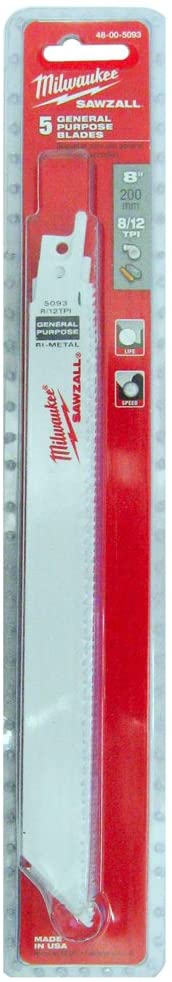 Milwaukee Tool 48-00-5093 8" L Reciprocating Saw Blade 5 pk - MPR Tools & Equipment