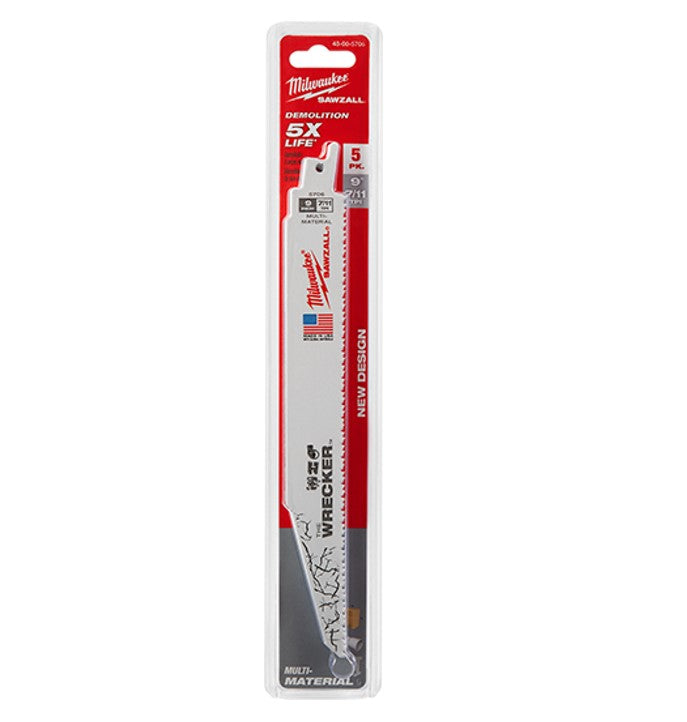 Milwaukee Tool 48-00-5706 The WRECKER™ Multi-Material SAWZALL® Blade 9" 7/11TPI 5pk - MPR Tools & Equipment