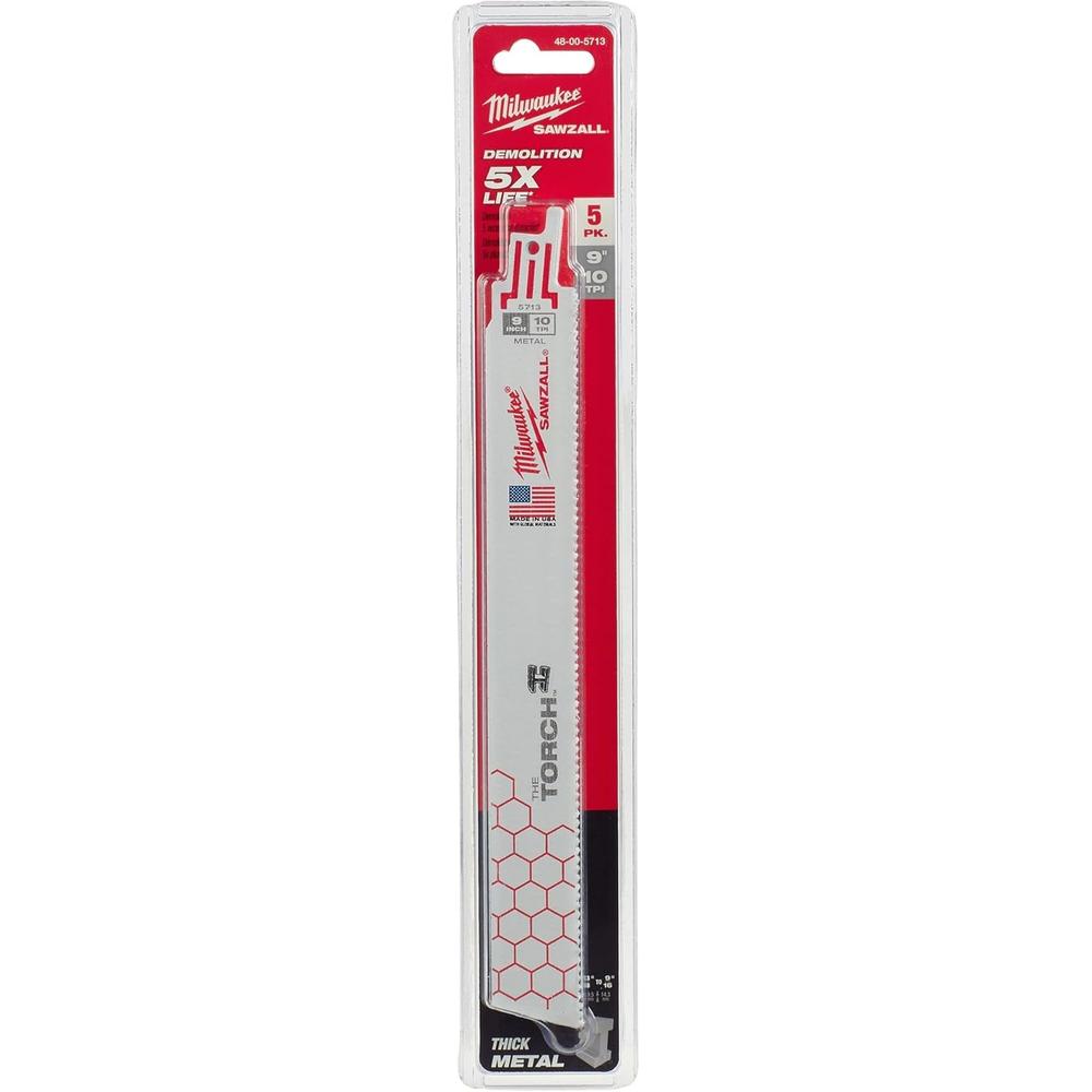 Milwaukee Tool 48-00-5713 9" 10 TPI The Torch™ SAWZALL® Blades 5 packs