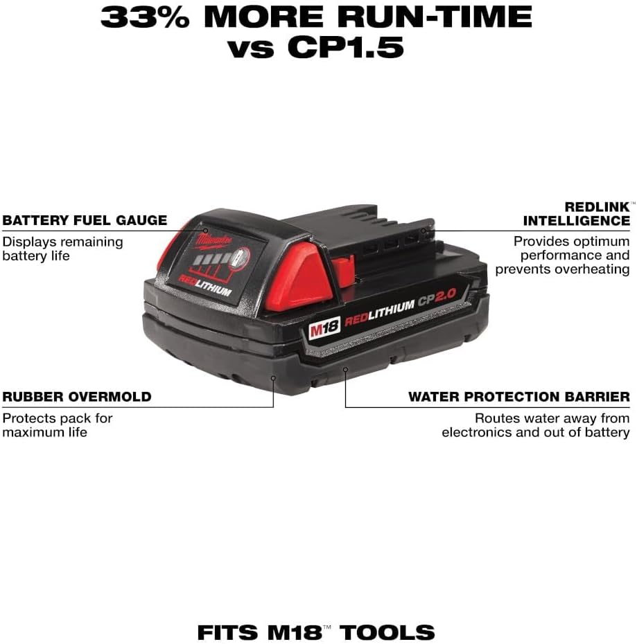 Milwaukee Tool 48-11-1820 M18 18v REDLITHIUM 2.0 Compact Battery Pack