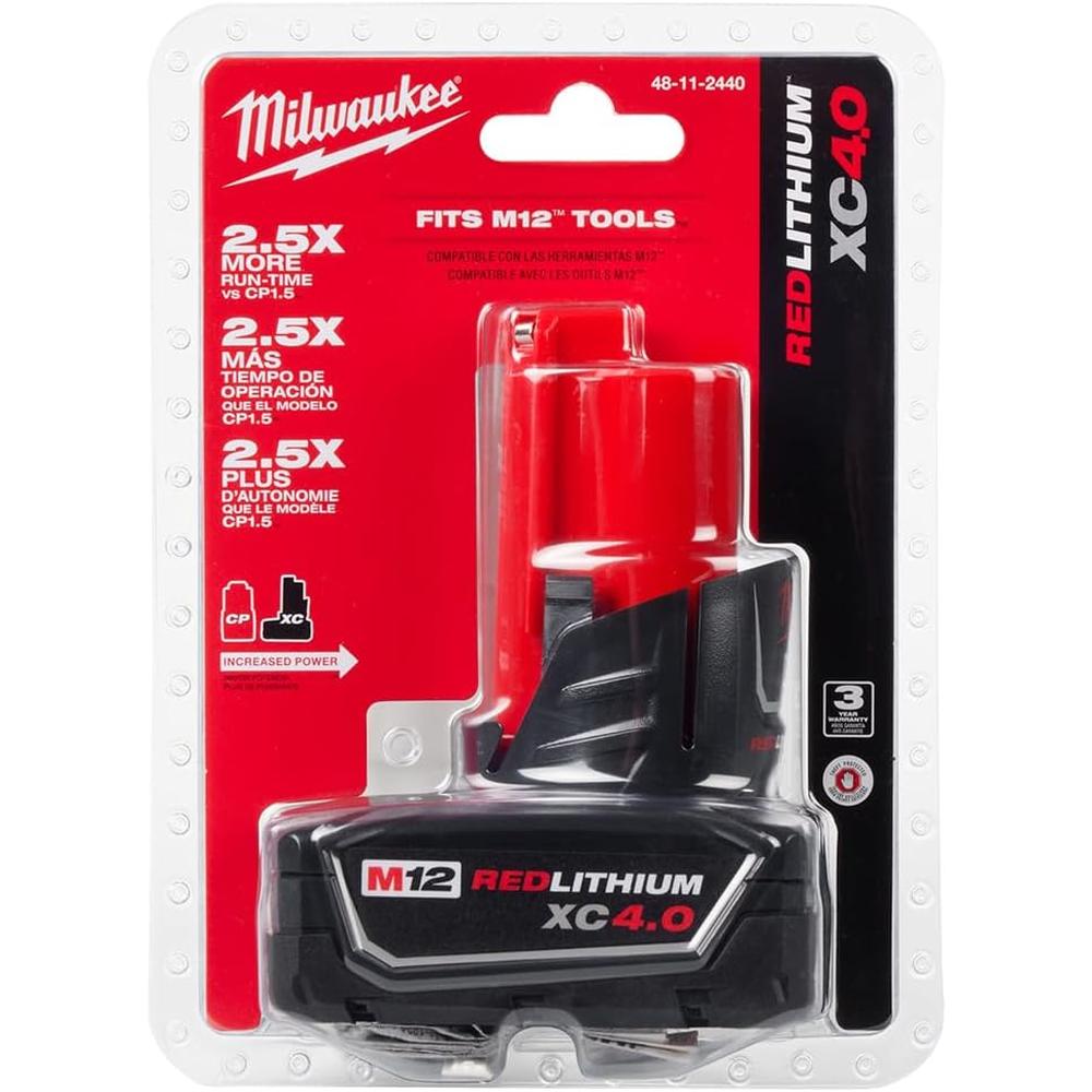 Milwaukee Tool 48-11-2440 M12 REDLITHIUM XC 4.0 Extended Capacity Battery Pack