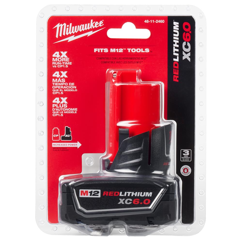 Milwaukee Tool 48-11-2460 M12 Red Lithuim XC6.0 Extended Capacity Battery Pack