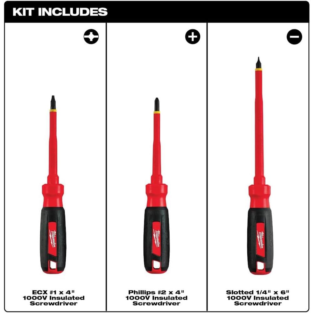 Milwaukee Tool 48-22-2202 3 pieces 1000V Insulated Screwdriver Set