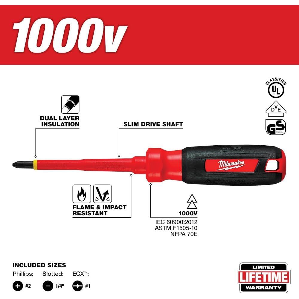 Milwaukee Tool 48-22-2202 3 pieces 1000V Insulated Screwdriver Set