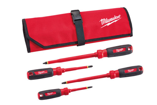 Milwaukee Tool 48-22-2204 4 PC 1000V Insulated Screwdriver Set w/ Roll Pouch - MPR Tools & Equipment