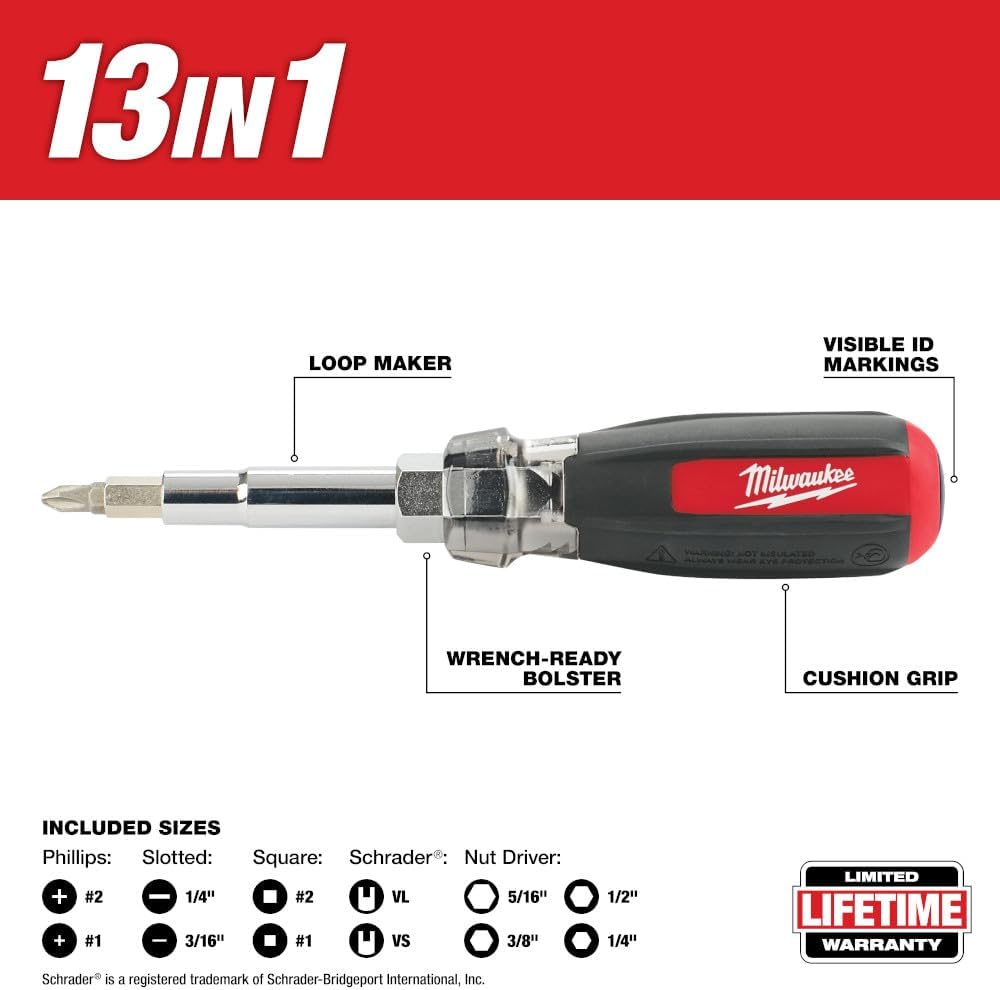 Milwaukee Tool 48-22-2881 13-in-1 Cushion Grip Screwdriver with Schrader Bit