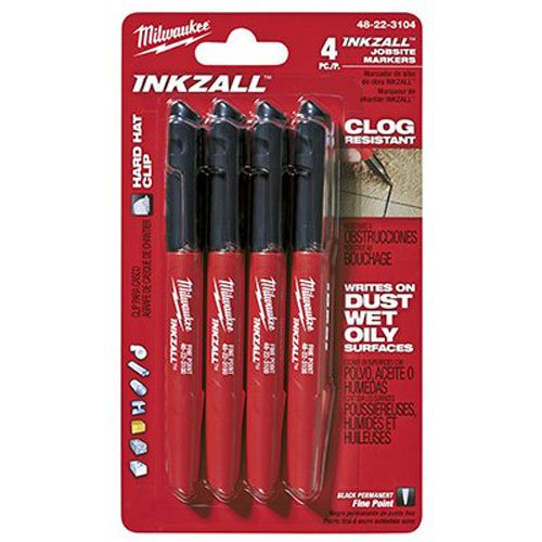 Milwaukee Tool 48-22-3104 Inkzall Point Marker, Fine, Black, 4-Pack - MPR Tools & Equipment