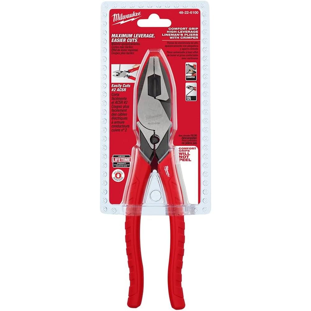 Milwaukee Tool 48-22-6100 9" Comfort Grip High Leverage Lineman's Pliers with Crimper