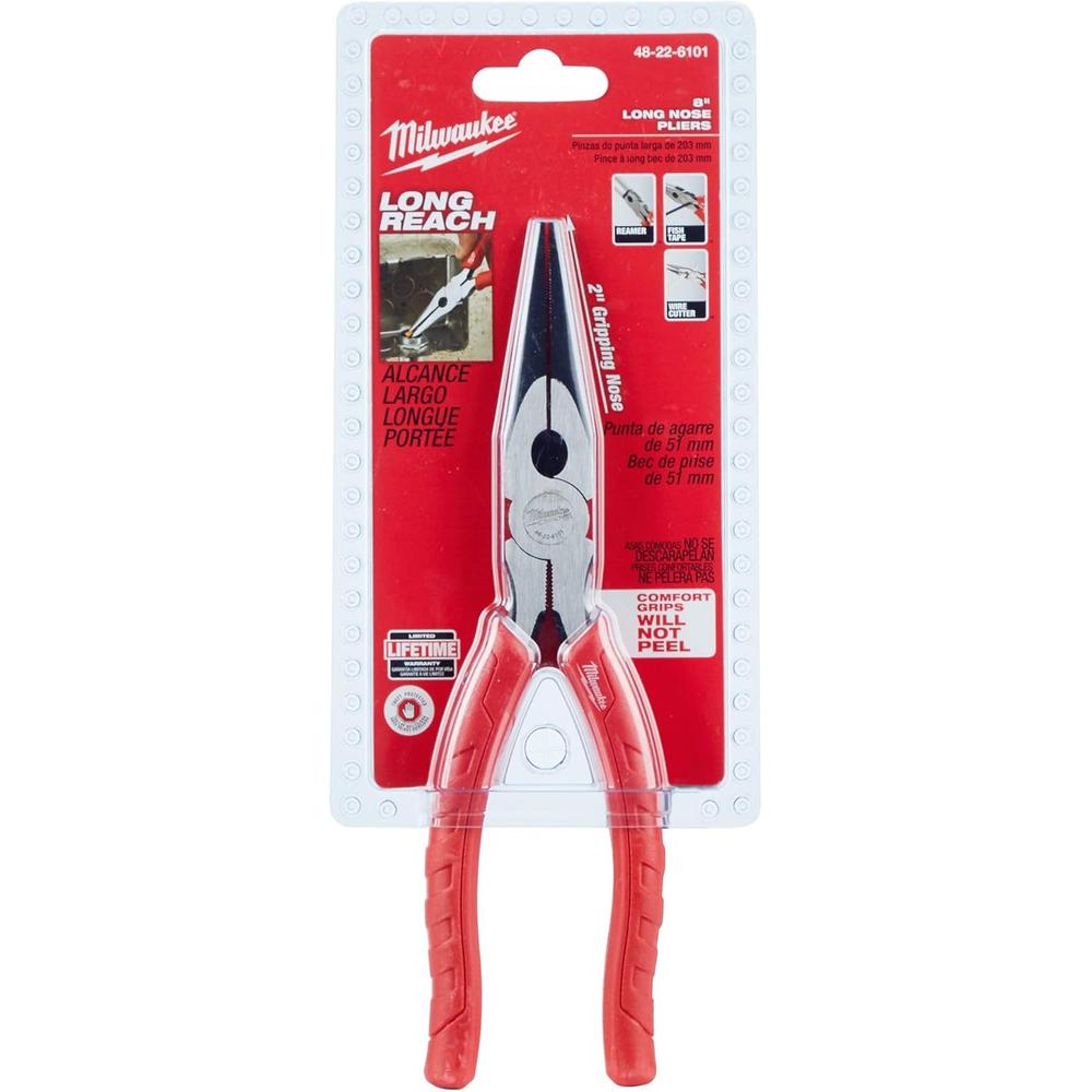 Milwaukee Tool 48-22-6101 8" Comfort Grip Long Nose Pliers