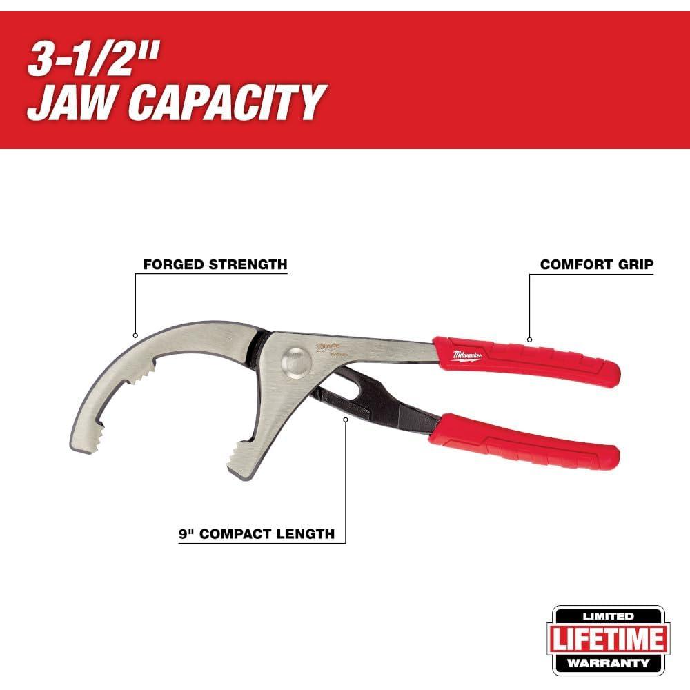 Milwaukee Tool 48-22-6321 9" Comfort Grip Pliers for Oil Filters and PVC Conduits & Fittings