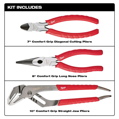 Milwaukee Tool 48-22-6331 3pc Comfort Grip Pliers Kit - MPR Tools & Equipment