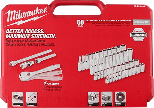 Milwaukee Tool 48-22-9004 1/4" Drive 50 pieces Ratchet & Socket Set - SAE & Metric - MPR Tools & Equipment