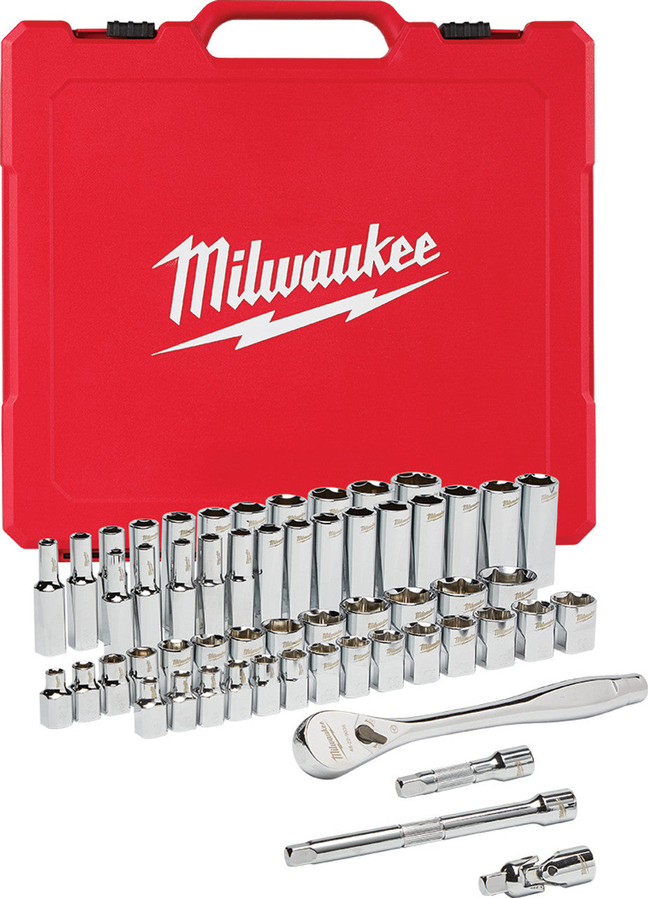 Milwaukee Tool 48-22-9008 3/8" Drive 56 pieces Ratchet & Socket Set - SAE & Metric - MPR Tools & Equipment