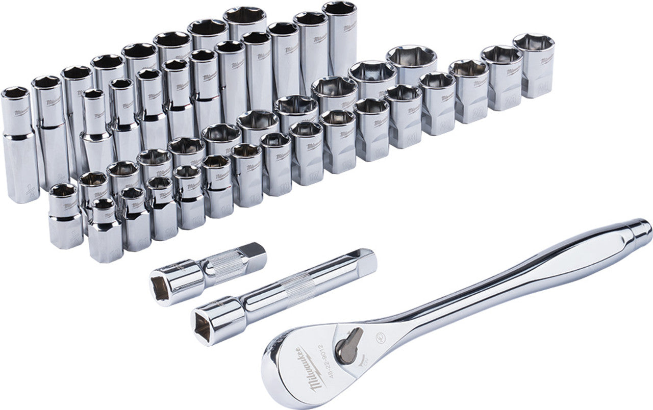 Milwaukee Tool 48-22-9010 47pc 1/2" Drive Metric & SAE Ratchet and Socket Set with FOUR FLAT™ Sides - MPR Tools & Equipment