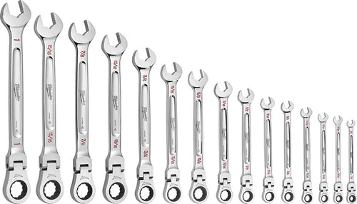 Milwaukee Tool 48-22-9413 15 pieces SAE Flex Head Ratcheting Combination Wrench Set - MPR Tools & Equipment