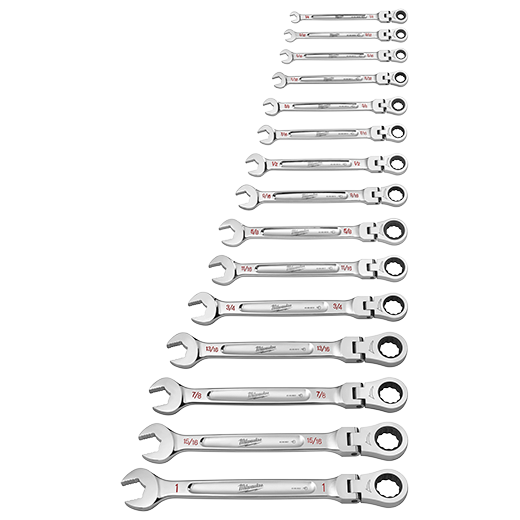 Milwaukee Tool 48-22-9413 15 pieces SAE Flex Head Ratcheting Combination Wrench Set - MPR Tools & Equipment