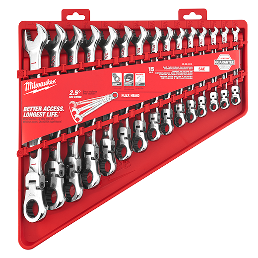 Milwaukee Tool 48-22-9413 15 pieces SAE Flex Head Ratcheting Combination Wrench Set - MPR Tools & Equipment