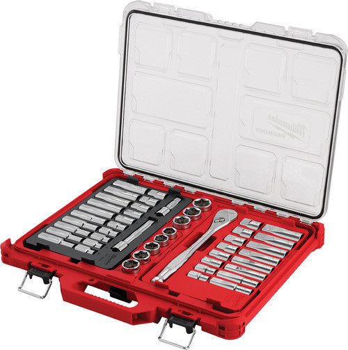 Milwaukee Tool 48-22-9487 47-PC 1/2" DR. RATCHET & SOCKET SET W/PACKOUT ORGANIZER, STD. & DEEP, 6-PT., 1/2" TO 1-1/8" & 10-24MM - MPR Tools & Equipment