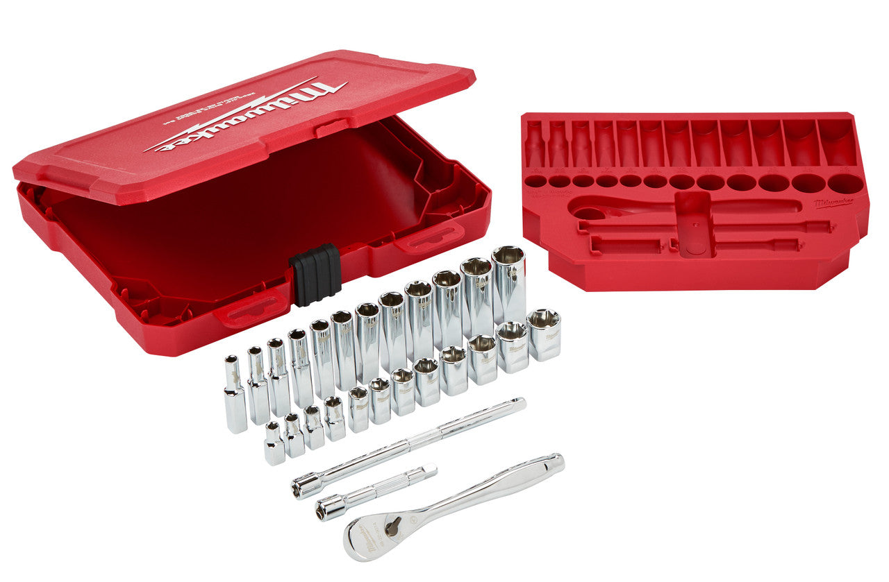 Milwaukee Tool 48-22-9504 1/4" Drive 28pc Ratchet & Socket Set - Metric - MPR Tools & Equipment