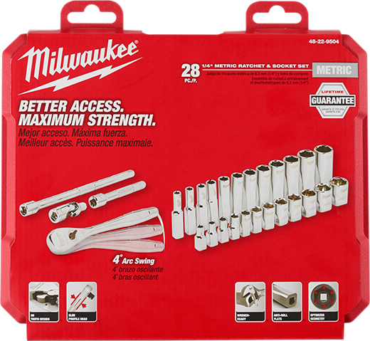 Milwaukee Tool 48-22-9504 1/4" Drive 28pc Ratchet & Socket Set - Metric - MPR Tools & Equipment