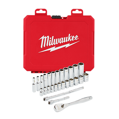 Milwaukee Tool 48-22-9504 1/4" Drive 28pc Ratchet & Socket Set - Metric - MPR Tools & Equipment