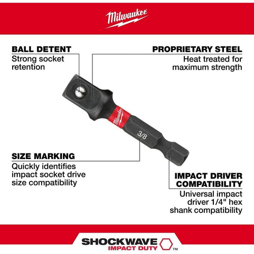 Milwaukee Tool 48-32-5031 SHOCKWAVE™ 1/4" Hex to 3/8" Square Socket Adapter