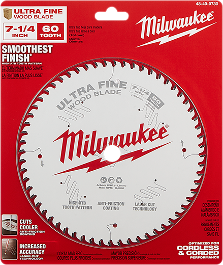 Milwaukee Tool 48-40-0730 7-1/4" 60T Ultra Fine Finish Circular Saw Blade - MPR Tools & Equipment