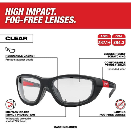 Milwaukee Tool 48-73-2040 Performance Safety Glasses w/ Gasket - Fog-Free Lenses, Clear