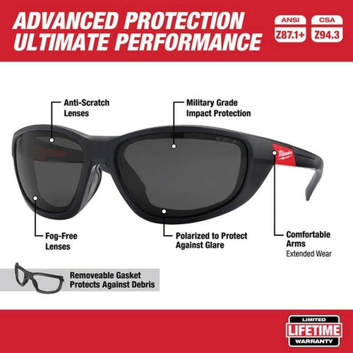 Milwaukee Tool 48-73-2045 Performance Safety Glasses w/ Gasket - Fog-Free Lenses, Polarized