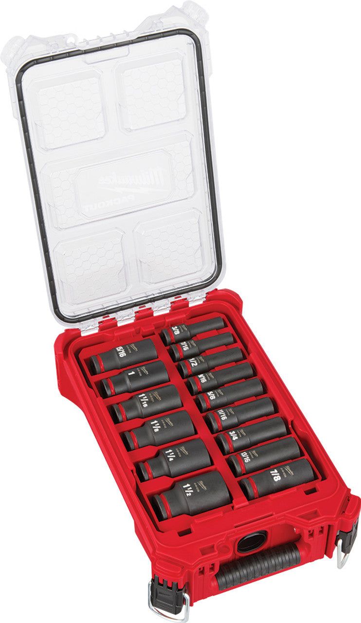 Milwaukee Tool 49-66-6802 15-pc 1/2" Drive SAE Shockwave™ Impact Socket Set in Packout™ Organizer, 3/8" to 1-1/2"