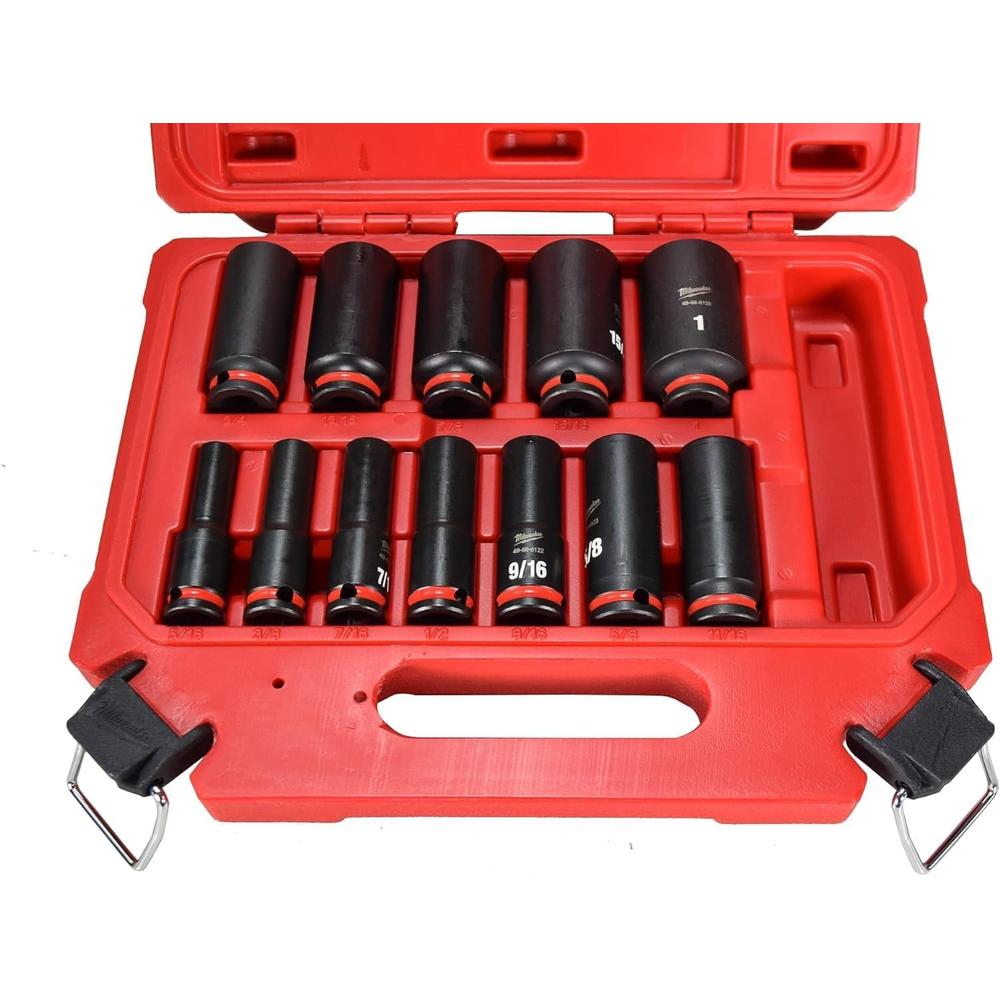 Milwaukee Tool 49-66-7006 12-PC 3/8" DRIVE, 6 PT. SAE DEEP IMPACT SOCKET SET, 5/16" – 1"