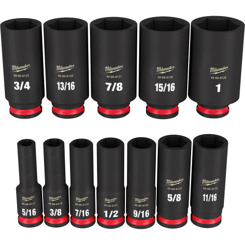 Milwaukee Tool 49-66-7006 12-PC 3/8" DRIVE, 6 PT. SAE DEEP IMPACT SOCKET SET, 5/16" ��� 1" - MPR Tools & Equipment