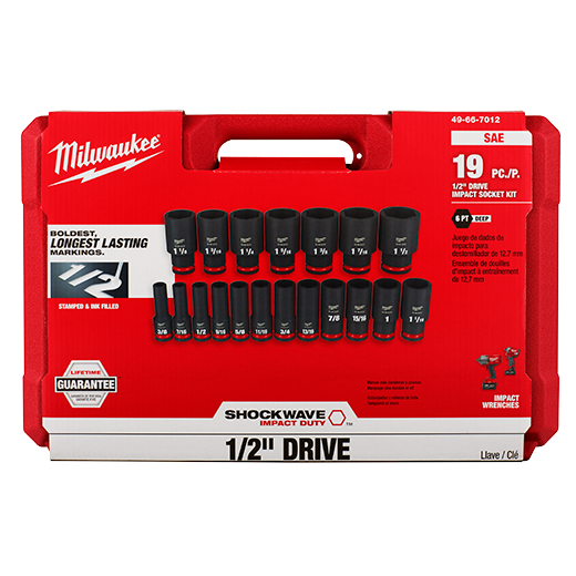 Milwaukee Tool 49-66-7012 19 pieces SHOCKWAVE™ Impact Duty™ 1/2" Drive SAE Deep 6 Point Socket Set - MPR Tools & Equipment