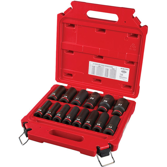 Milwaukee Tool 49-66-7014 14pc SHOCKWAVE Impact Duty™ 1/2" Drive Metric Deep 6 Point Socket Set - MPR Tools & Equipment