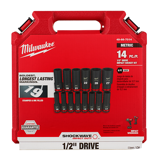 Milwaukee Tool 49-66-7014 14pc SHOCKWAVE Impact Duty™ 1/2" Drive Metric Deep 6 Point Socket Set - MPR Tools & Equipment