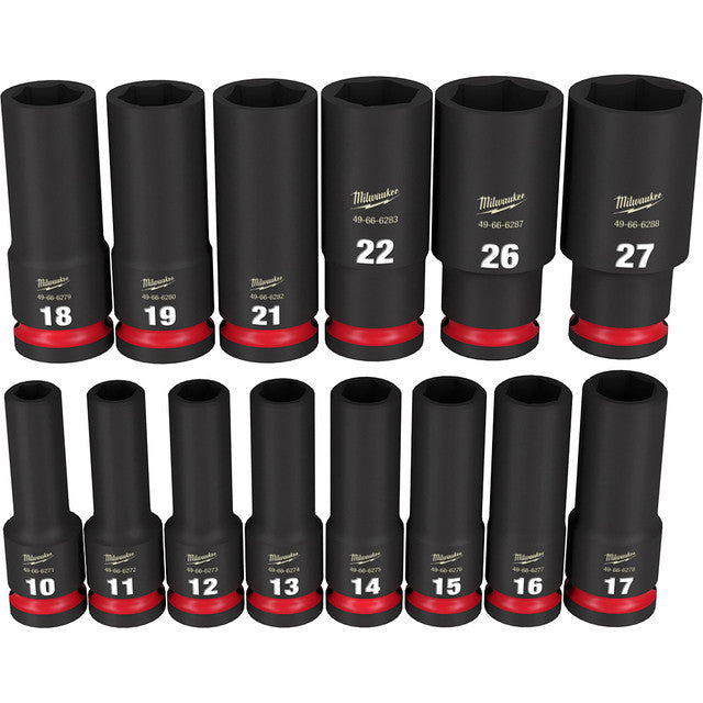 Milwaukee Tool 49-66-7014 14pc SHOCKWAVE Impact Duty™ 1/2" Drive Metric Deep 6 Point Socket Set - MPR Tools & Equipment