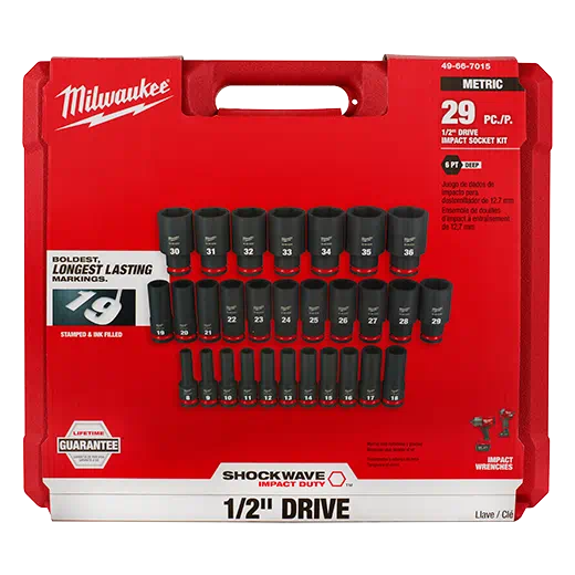 Milwaukee Tool 49-66-7015 29 pieces SHOCKWAVE™ Impact Duty™ 1/2" Drive Metric Deep 6 Point Socket Set - MPR Tools & Equipment