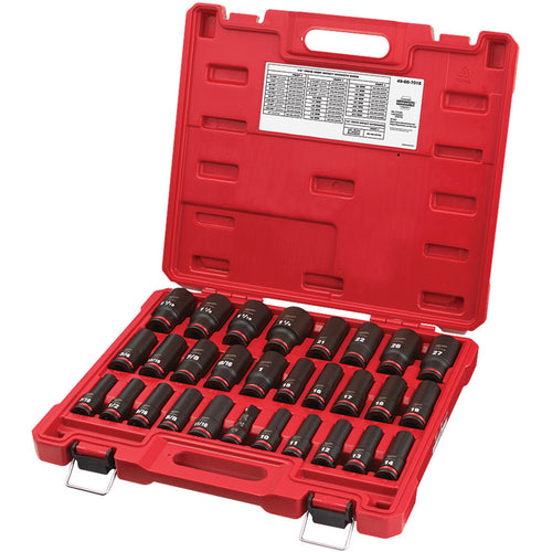 Milwaukee Tool 49-66-7016 29 pieces SHOCKWAVE™ Impact Duty™ 1/2" Drive SAE & Metric Deep 6 Point Socket Set - MPR Tools & Equipment