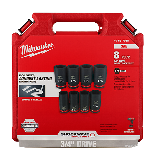 Milwaukee Tool 49-66-7018 8 pieces SHOCKWAVE™ Impact Duty™ 3/4" Drive SAE Deep 6 Point Socket Set - MPR Tools & Equipment