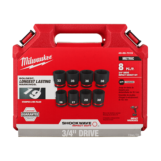 Milwaukee Tool 49-66-7019 8 pieces SHOCKWAVE™ Impact Duty™ 3/4" Drive Metric Standard 6 Point Socket Set - MPR Tools & Equipment