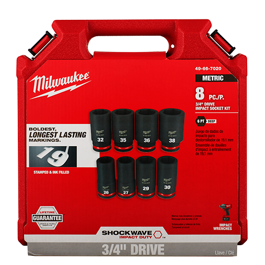 Milwaukee Tool 49-66-7020 8pc SHOCKWAVE Impact Duty™ 3/4" Drive Metric Deep 6 Point Socket Set - MPR Tools & Equipment