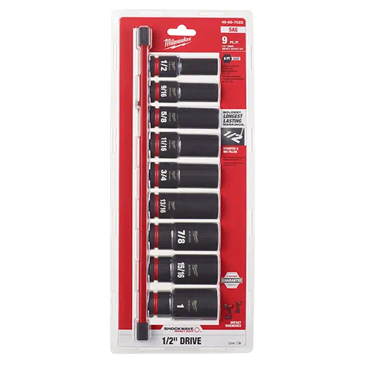 Milwaukee Tool 49-66-7022 9PC SHOCKWAVE™ Impact Duty™ 1/2" Drive SAE Deep 6 Point Socket Set - MPR Tools & Equipment