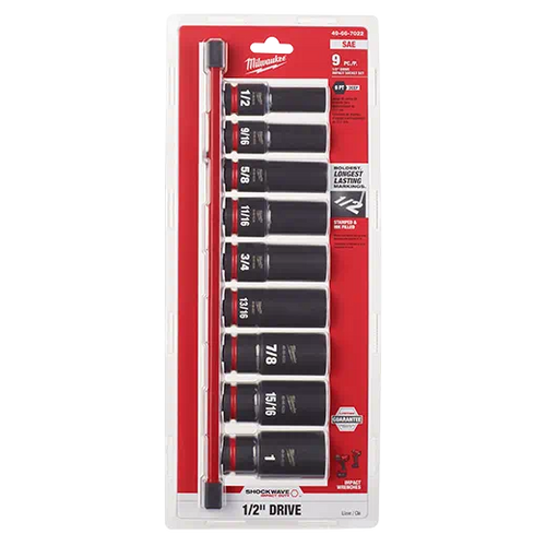 Milwaukee Tool 49-66-7022 9PC SHOCKWAVE™ Impact Duty™ 1/2" Drive SAE Deep 6 Point Socket Set - MPR Tools & Equipment