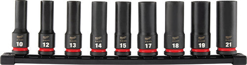 Milwaukee Tool 49-66-7032 9pc Shockwave Impact Duty 1/2" Drive Metric Deep 6 Point Socket Set, 10mm-21mm - MPR Tools & Equipment