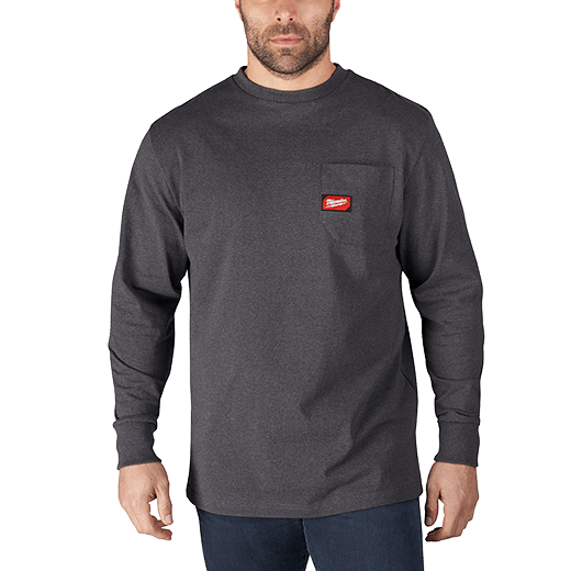 Milwaukee Tool 602G-L Long Sleeve Heavy Duty Pocket T-Shirt - Gray, Large - MPR Tools & Equipment