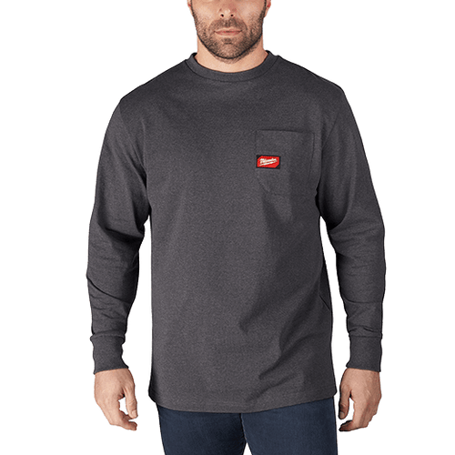 Milwaukee Tool 602G-L Long Sleeve Heavy Duty Pocket T-Shirt - Gray, Large - MPR Tools & Equipment